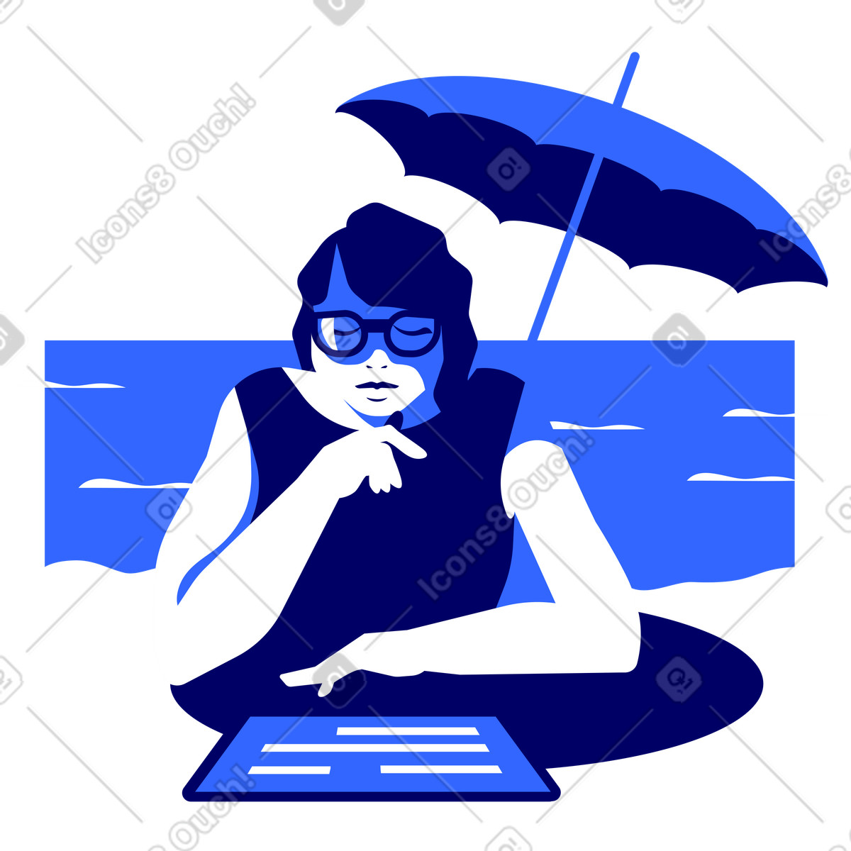 Remote work with a tablet at beach resort illustration in Lounge style download in PNG, SVG