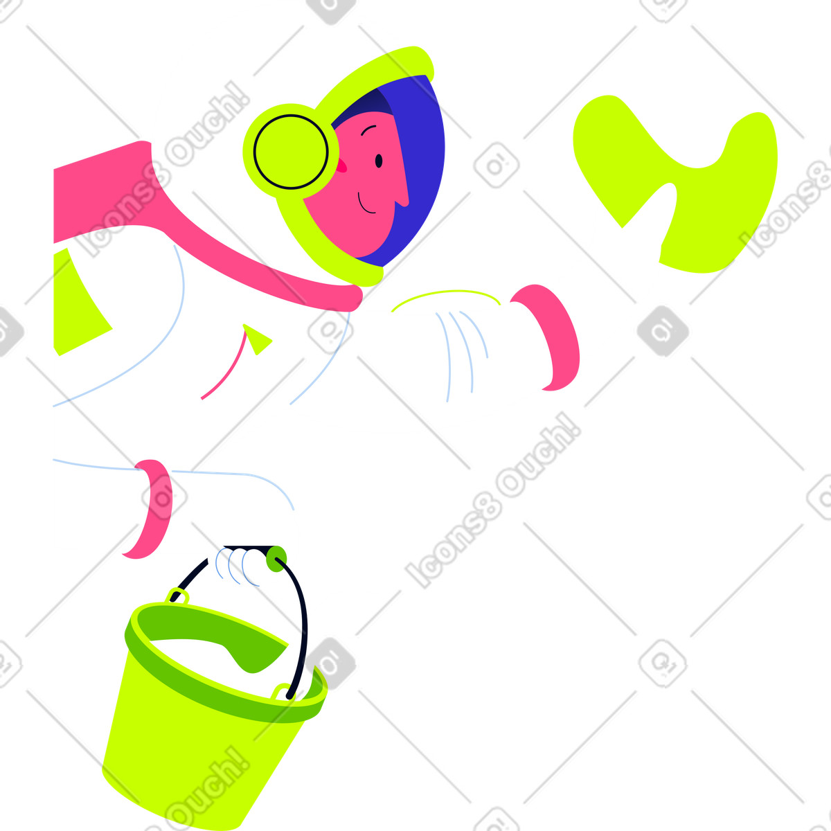 Ilustração de Meio astronauta com um balde em no estilo Space para baixar em PNG, SVG
