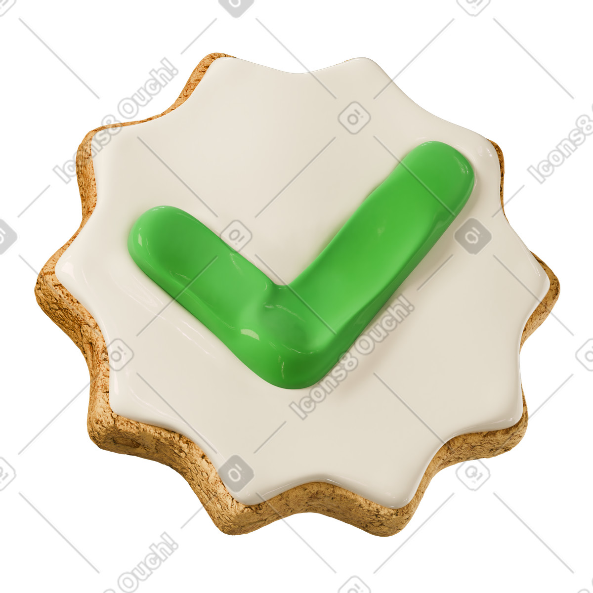 Illustration Verification checkmark on cookie glaze dans le style 3D Stickle à télécharger aux formats PNG, SVG