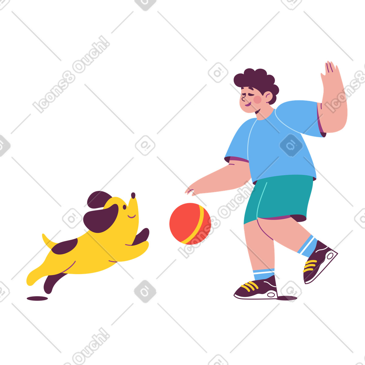 Playing with dog, Outdoor activity and entertainment-Illustration im Sammy-Stil als Download in PNG, SVG