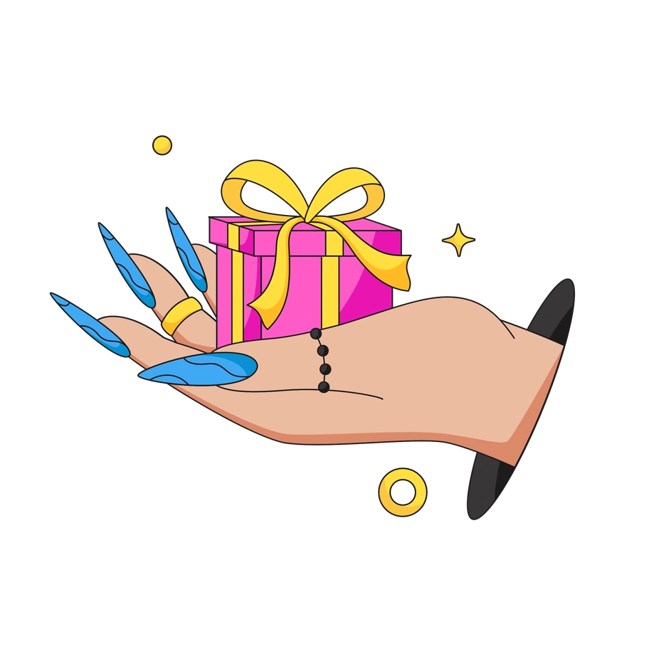 A hand holding a gift box - Moji style illustration