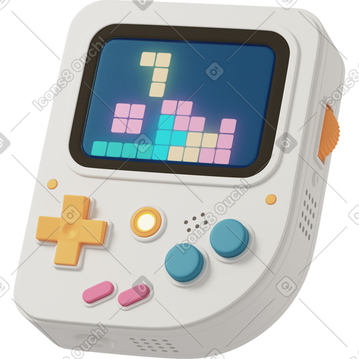 下载 3D Casual life 风格的 Game console with colorful retro block puzzle video on screen 插画，支持 PNG、SVG 格式