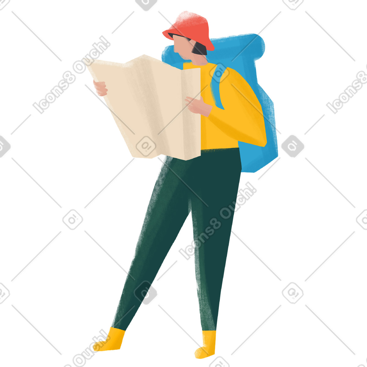 下载 Experimental 风格的 背着大背包的女孩看地图 插画，支持 PNG、SVG 格式