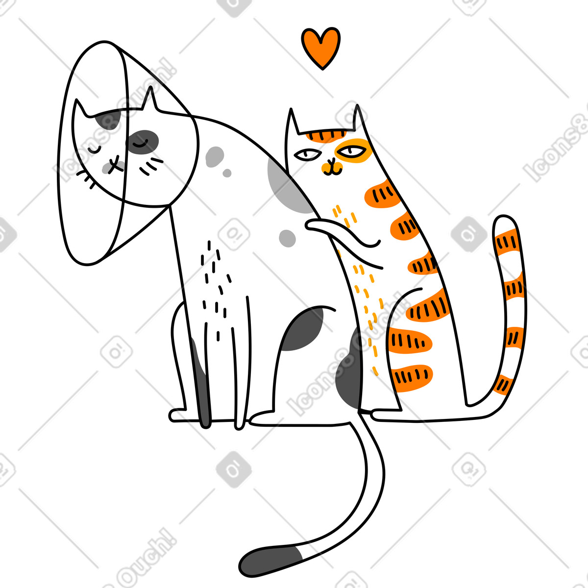 Ilustración Gato apoya a su amigo enfermo en estilo Purr descargar en PNG y SVG