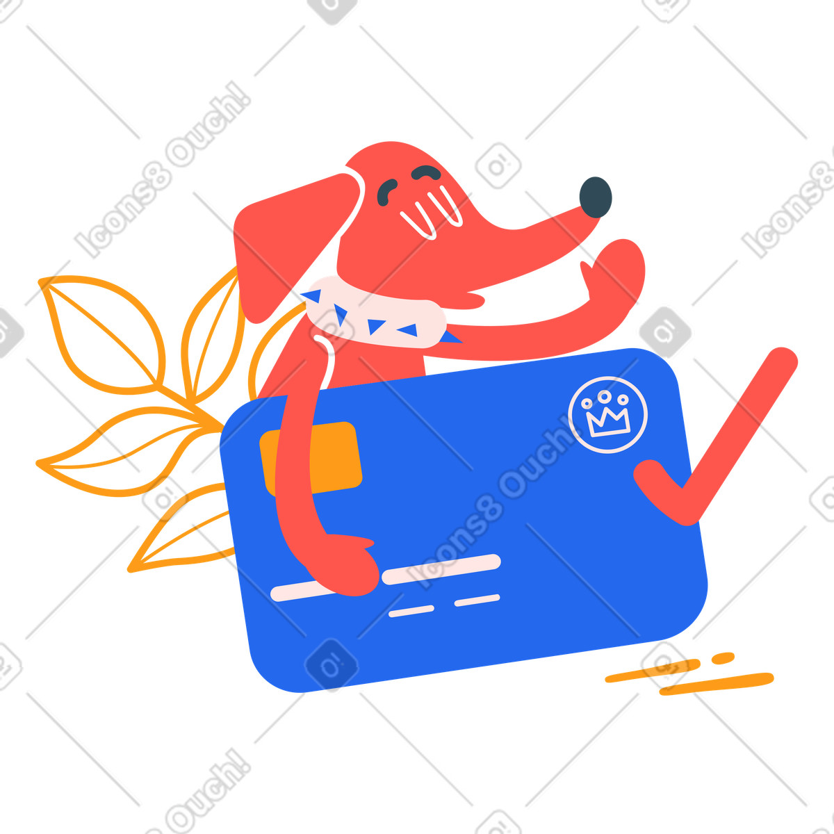 Kingdom 스타일의 Dog holding credit card with checkmark, Payment confirmation concept 일러스트레이션 PNG, SVG 다운로드