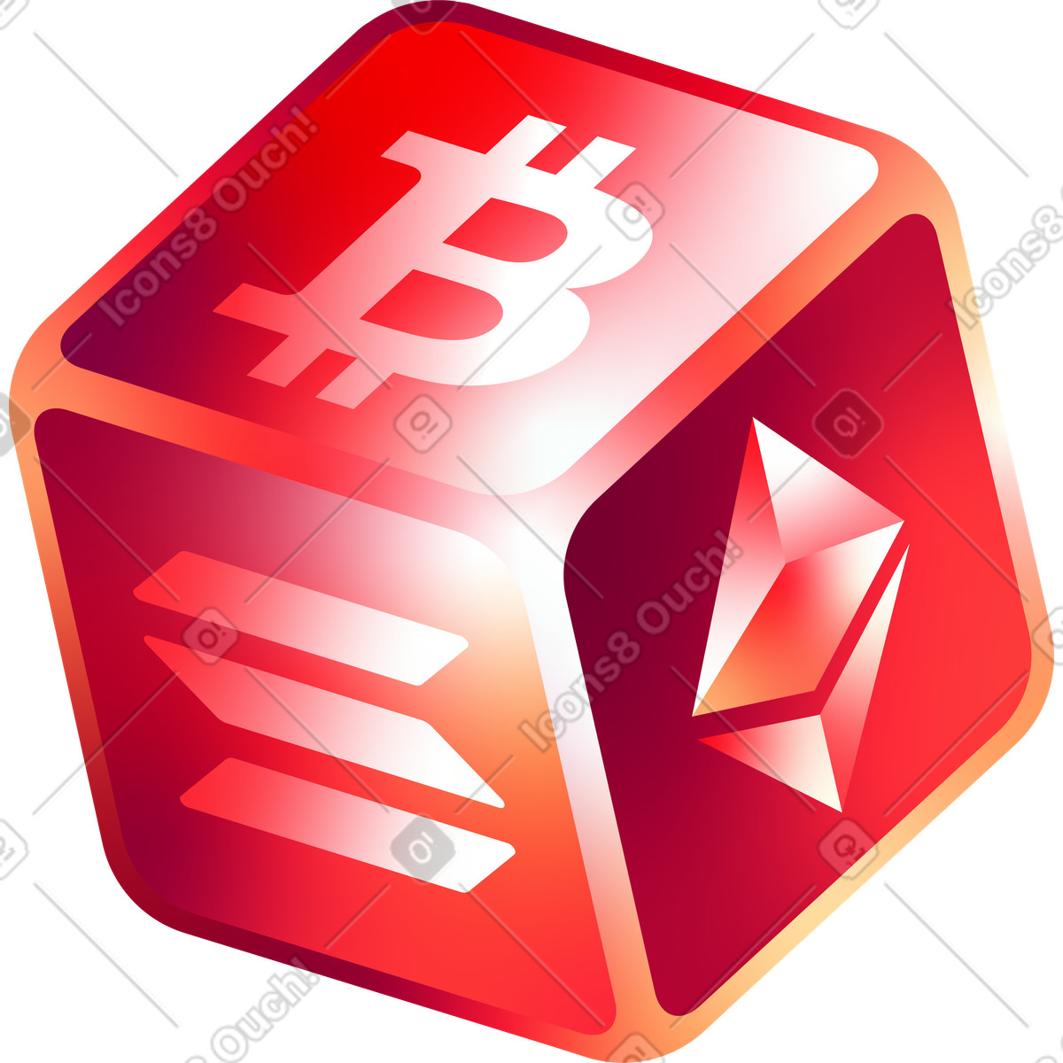 Illustration Cube isométrique avec crypto-monnaies dans le style Glare à télécharger aux formats PNG, SVG