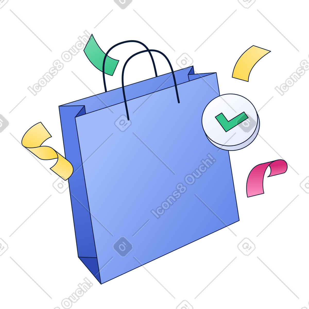 Neat 스타일의 Checkout completed order success shown with shopping bag and checkmark 일러스트레이션 PNG, SVG 다운로드