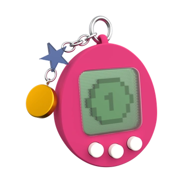 A pink digital pet device with buttons - 3D Grid style illustration