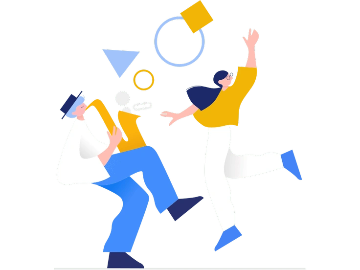 A crisp flat design scene with solid color blocks and clean geometric shapes - Flat illustration style