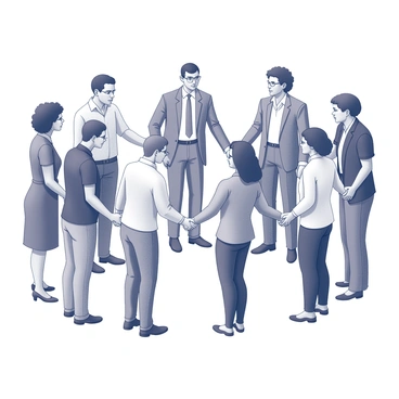 A group of individuals standing in a circle, holding hands to symbolize unity and strength. Each person is dressed in period-appropriate clothing reflecting the 1960s civil rights movement. Their expressions are resolute and determined. In the center of the circle, there is a sense of solidarity emphasized by the way they are connected. The background is simple, focusing on the figures assembled together. The overall composition highlights their collective purpose and commitment to the cause.