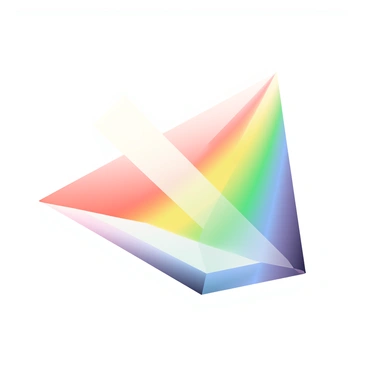 An illustration of a transparent prism is positioned at the center of the image. A beam of white light strikes one side of the prism at an angle. As the light passes through the prism, it splits into a spectrum of vibrant colors, including red, orange, yellow, green, blue, and violet, radiating outward in a fan shape. The background is simple and unobtrusive, allowing the focus to remain on the prism and the colorful light spectrum. Each color gradually transitions into the next, creating a smooth gradient effect.
