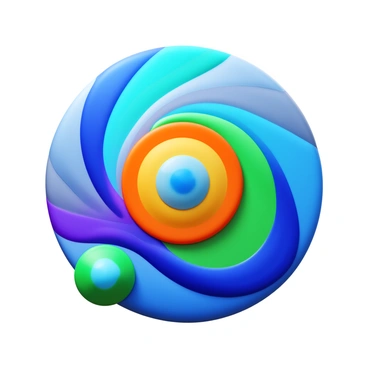 A colorful abstract art piece featuring swirling shapes and vibrant patterns. The design includes shades of blue, orange, green, and purple, blending seamlessly into one another. Central to the composition is a large, circular motif that symbolizes calmness, surrounded by radiating lines that suggest tranquility. The entire piece is dynamic, with a flow that guides the viewer's eye across the canvas, creating a sense of movement and depth.