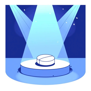 A white sugar pill is placed prominently on a shining stage, illuminated by bright stage lights creating a vivid atmosphere. The background features subtle shadows that contrast with the bright light, emphasizing the pill's presence. The pill is centered on a reflective surface, showcasing its smooth texture and glossy finish. Around the pill, there are soft beams of light radiating outward, symbolizing the significance of belief and the placebo effect. The stage is empty aside from the pill, creating a focus solely on its representation of hope and healing.