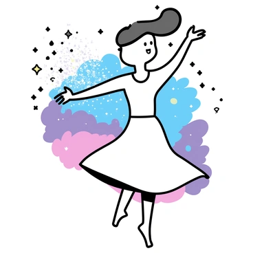 A dancer in a nebula-like scene with a body dissolving into stardust