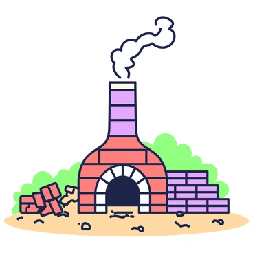 A traditional brick kiln with smoke rising from it