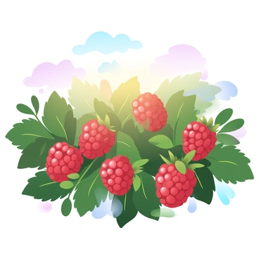 A raspberry patch glowing under the warm light of the setting sun
