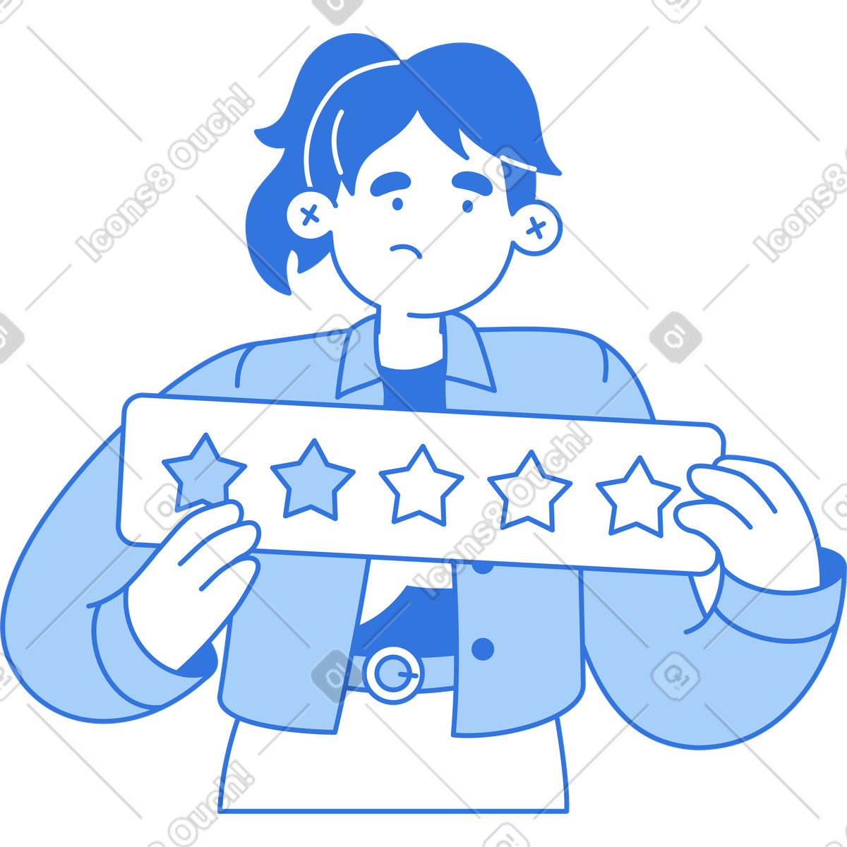 Frau mit plakette niedriger bewertung-Illustration im Sky-Stil als Download in PNG, SVG