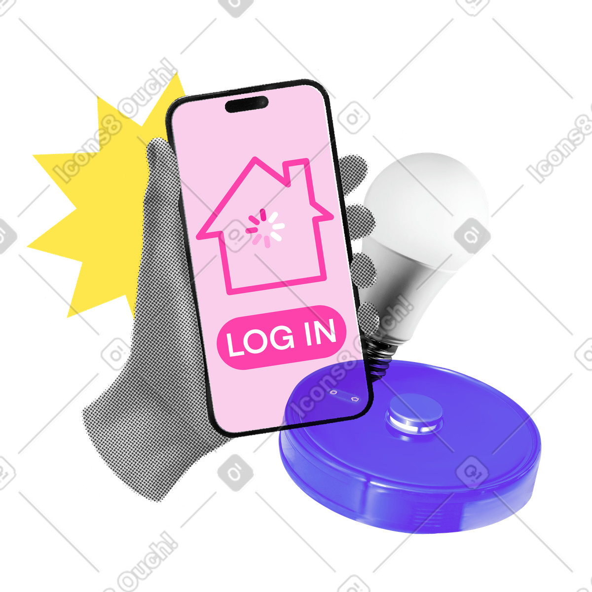 Controlling smart home with app and logging in illustration in PNG, SVG