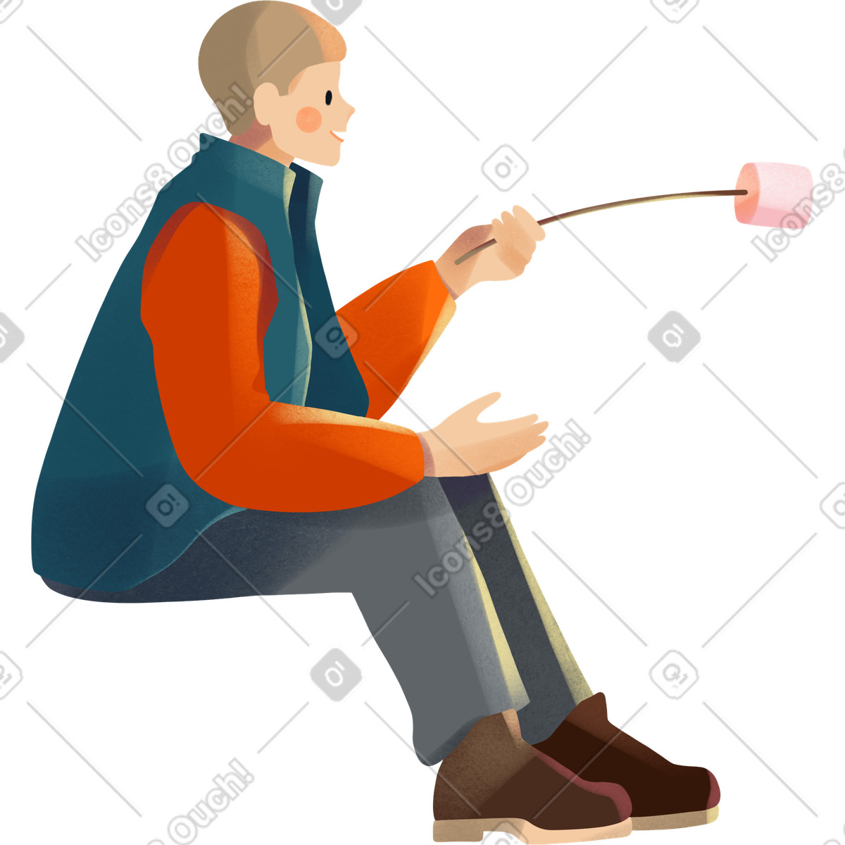 Ilustração de Young man roasting marshmallows em no estilo Shine para baixar em PNG, SVG
