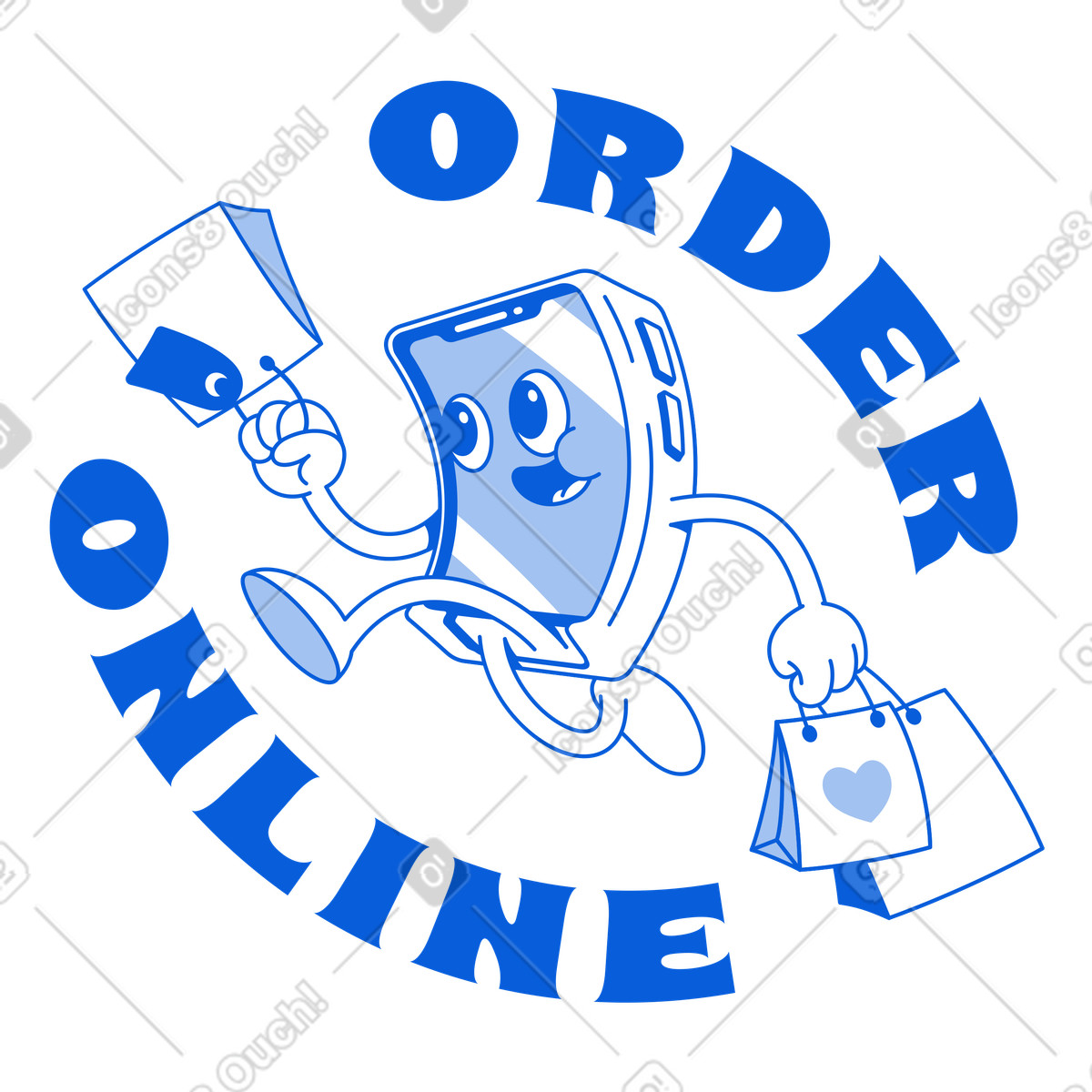 Illustration Order online lettering and phone, Digital retail marketing dans le style Handy Line à télécharger aux formats PNG, SVG