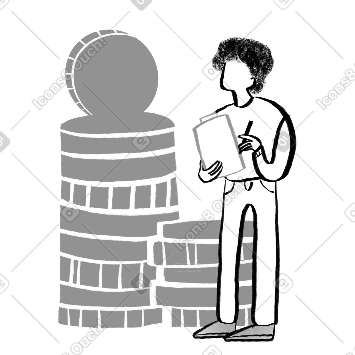 下载 Company 风格的 黑白金融分析师数钱 插画，支持 PNG、SVG 格式