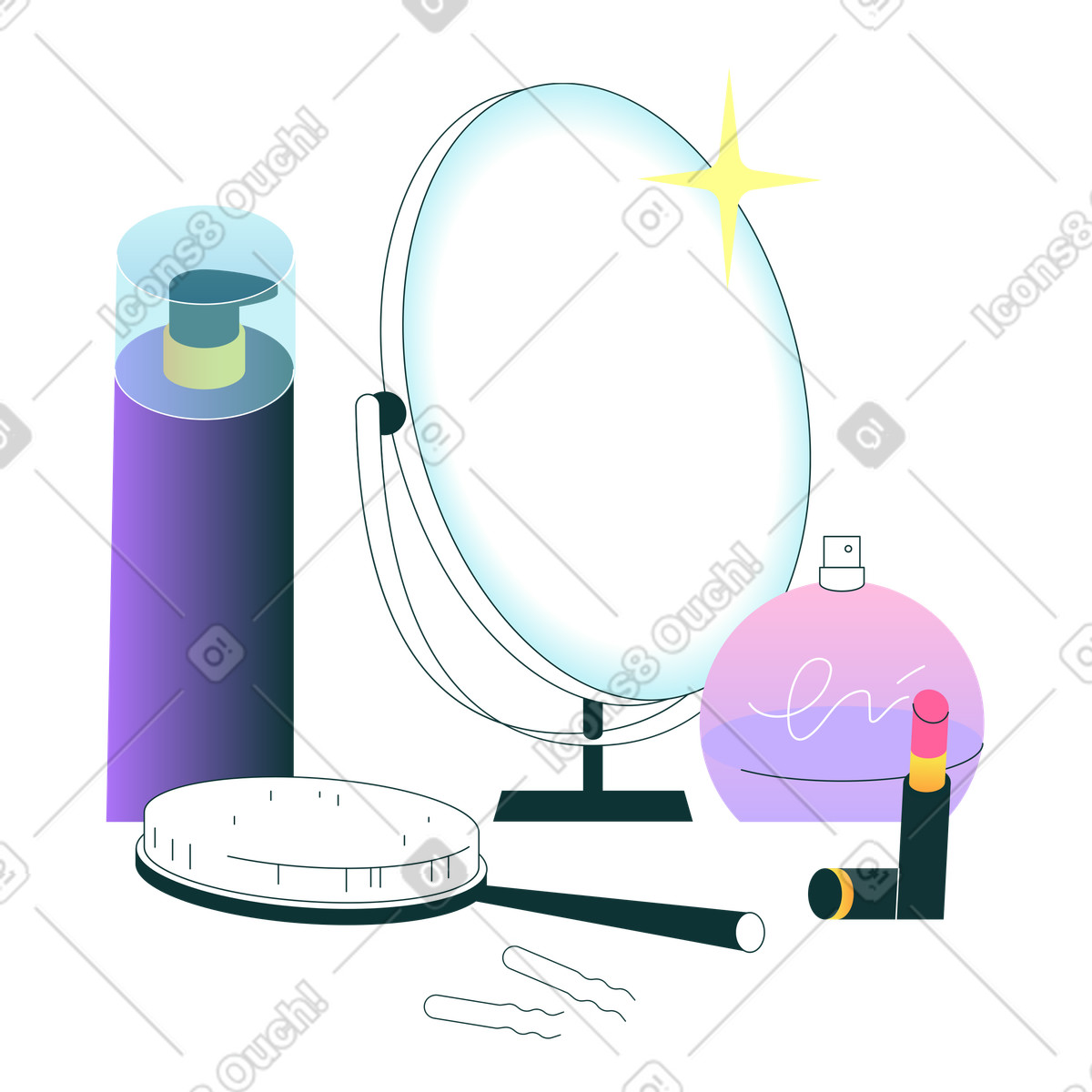 Makeup mirror and beauty items illustration in Florid style download in PNG, SVG