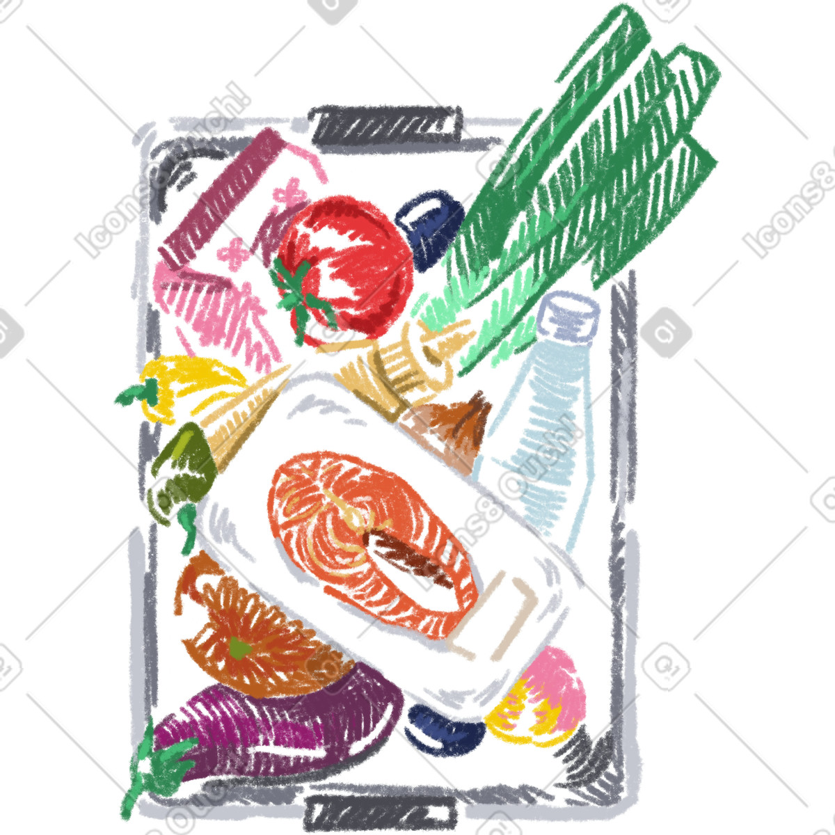 Grocery basket illustration in Sketchbook style download in PNG, SVG