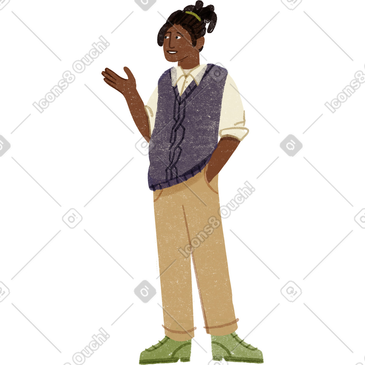 Man standing with his arms up and talking-Illustration im Public-Stil als Download in PNG, SVG