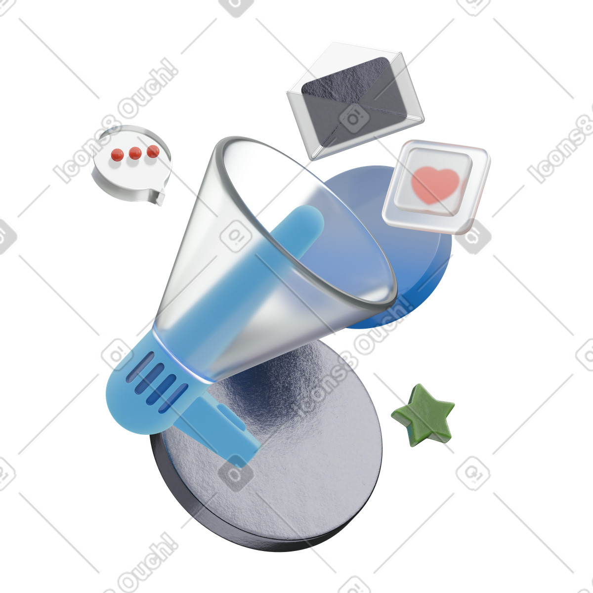 Megafon für online-marketing und werbung-Illustration im 3D Morphis-Stil als Download in PNG, SVG