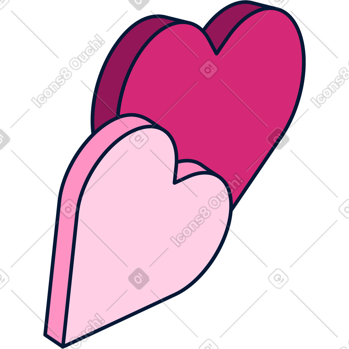 Two Overlapping Pink Hearts illustration in Neat style download in PNG, SVG