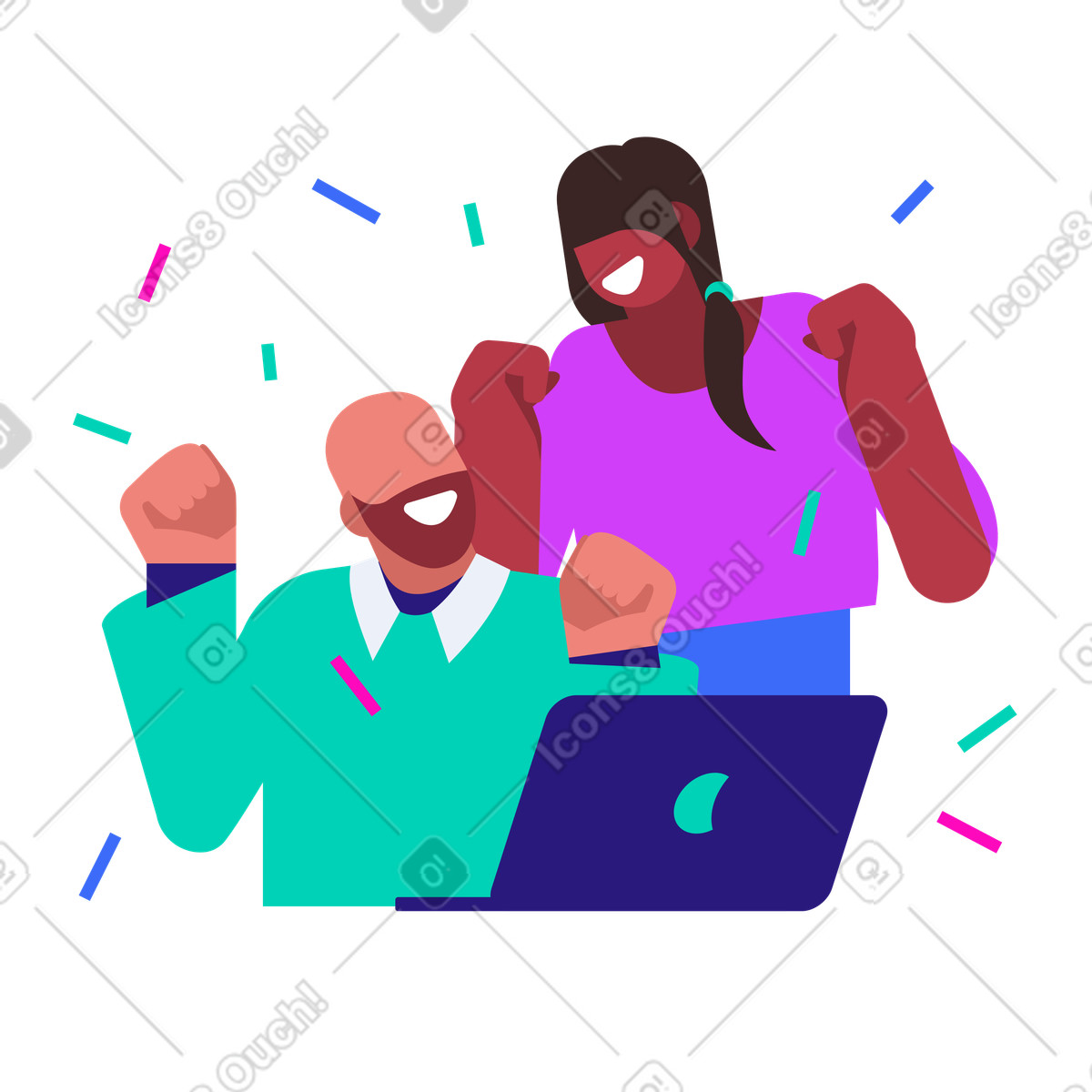 Team members celebrating success illustration in Basic style download in PNG, SVG