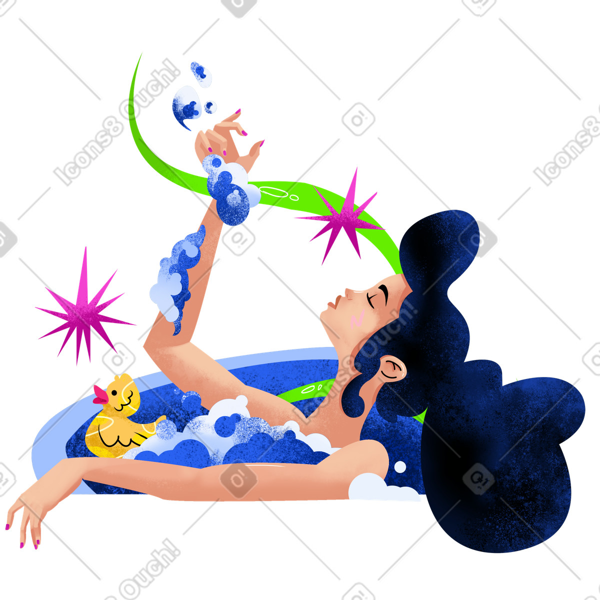 Flare スタイルの Girl takes a bath with rubber yellow duck のイラストをPNG、SVG形式でダウンロード