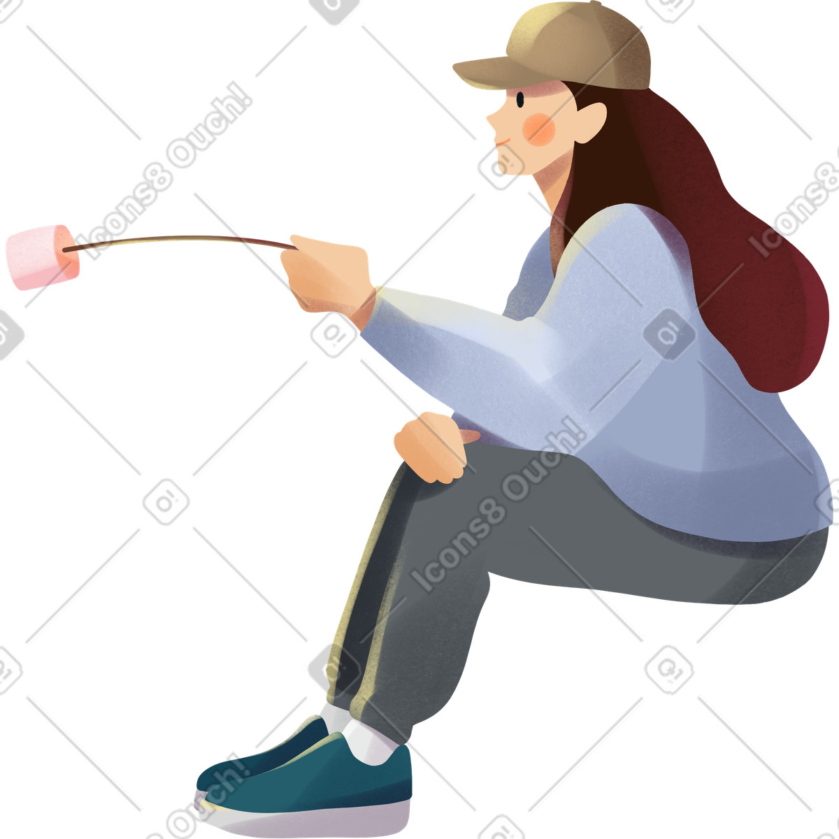 Ilustração de Young woman roasting marshmallows em no estilo Shine para baixar em PNG, SVG