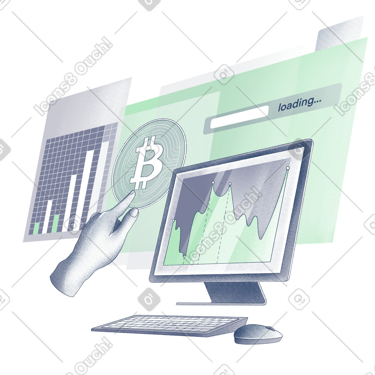 Ilustración Сrypto analytics en el monitor de la computadora estilo Haze a descargar PNG y SVG