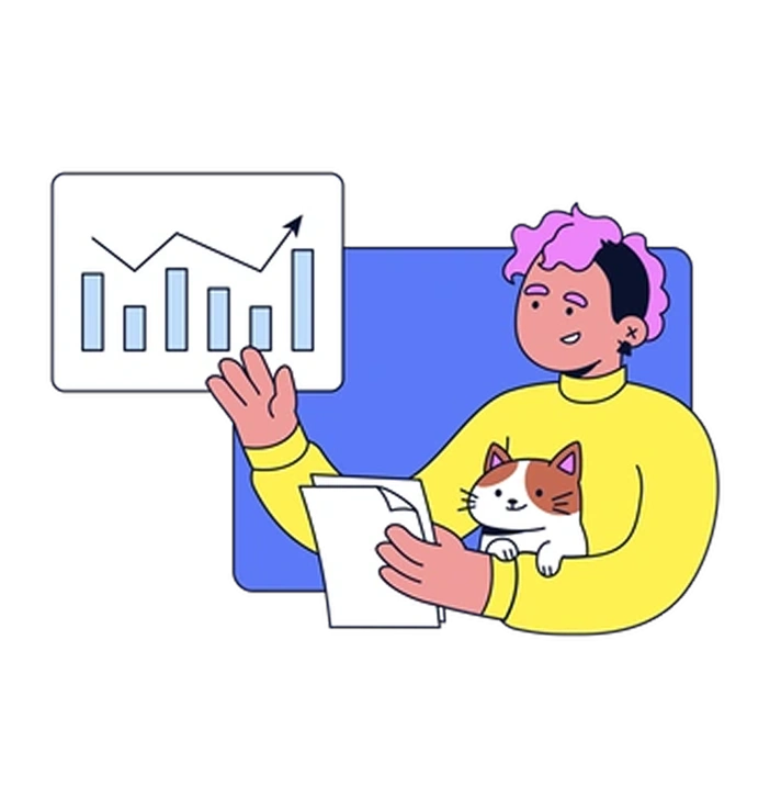 A person holding a cat and a report - Flexy style illustration
