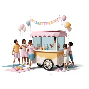 A cheerful ice cream cart with a variety of flavors at a party scene