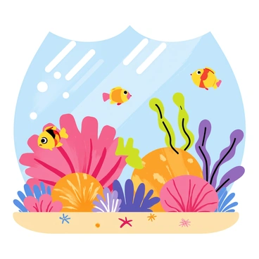 A colorful coral reef featuring vibrant shades of pink, orange, and purple corals. Various species of tropical fish, such as yellow tangs, clownfish, and angelfish, swim gracefully around the corals. The water is clear and illuminated, allowing sunlight to filter through, creating a shimmering effect on the reef. Small sea anemones and starfish are scattered across the sandy ocean floor, adding to the lively underwater scene.