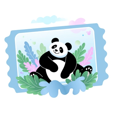A zoo admission ticket is centered in the image, featuring a large "playful panda" in a sitting position, adorned with a subtle smile. The panda is surrounded by lush greenery and various jungle plants, including tall ferns and vibrant tropical leaves. In the background, a vivid array of gradient pastel colors creates a dreamy sky, enhancing the jungle atmosphere. The ticket displays a decorative border that complements the playful theme. A few stylized trees can be seen in the distance, adding depth to the scene.