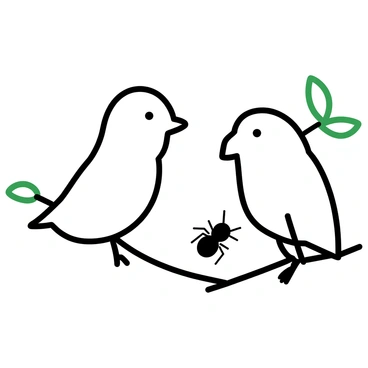 A white colombe perched on a branch of a tree, its feathers appearing smooth and glossy. The bird is facing an ant, which is positioned on the rough bark of the tree. The ant is small and dark, showcasing its segmented body. The tree has green leaves surrounding the branch, creating a natural setting for the interaction. The colombe’s beak is slightly open, as if it is speaking to the ant. The light filters through the leaves, casting soft shadows on the bark.