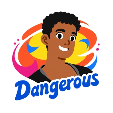 A bold album cover featuring a central figure of a young man with an intense expression. He has a contrasting dark and light color scheme, with one half of his face brightly lit and the other shrouded in shadows. His eyes are piercing, drawing attention. Surrounding him are swirling patterns of vibrant colors like red, yellow, and blue, creating a sense of movement and energy. In the background, abstract shapes and forms emerge, adding depth to the composition. The title "Dangerous" is prominently displayed at the bottom in a dynamic font that reflects the album's theme. The overall design has a striking visual impact.