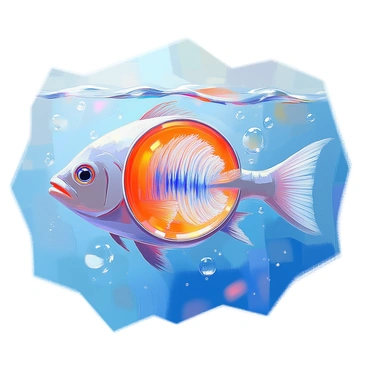 An illustration depicting the intricate process of oceanic water moving through the gill cells of a fish by osmosis. The fish, with shimmering scales reflecting light, has its gills prominently displayed, showcasing the delicate filaments and lamellae. Ocean water is visually represented as flowing currents, entering through the gills and passing through the cell membranes of the gill tissue. The surrounding water is a vivid blue, with bubbles and tiny marine organisms illustrating the rich aquatic environment. The image captures the dynamic movement of water and the detailed anatomical structure of the gills.