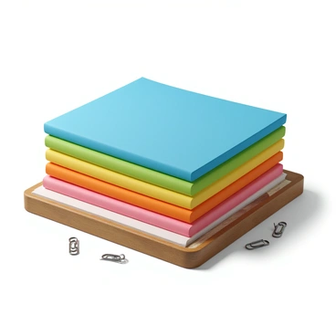 A neat stack of multicolored paper sheets on a desk