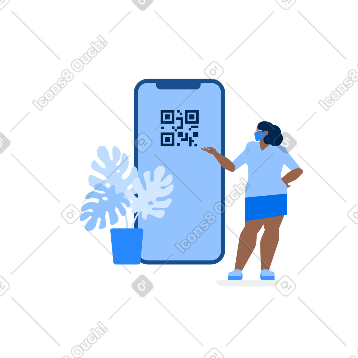 User interacting with QR code on smartphone, Fast digital transaction or scanning illustration in Urban style download in PNG, SVG