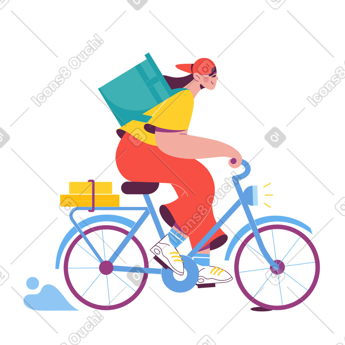 Bicycle courier with backpack, Food delivery and logistics illustrazione in stile Sammy scarica in PNG, SVG
