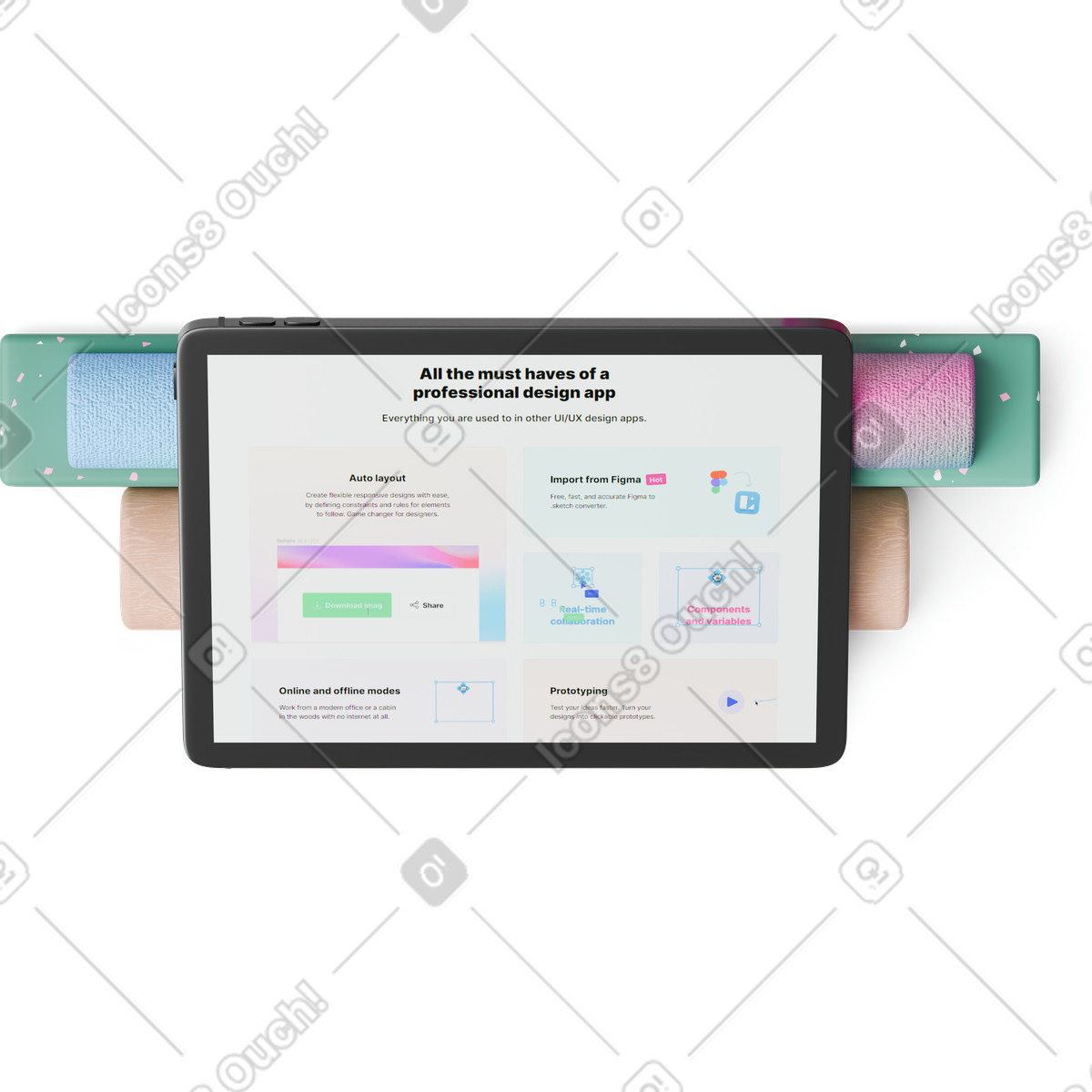 下载 3D Hygge 风格的 Top view of tablet 插画，支持 PNG、SVG 格式