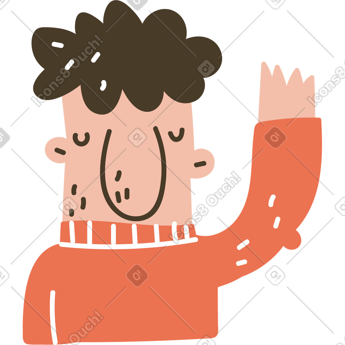 Иллюстрация Curly haired man with hand up в стиле Karlsson — скачать в форматах PNG, SVG