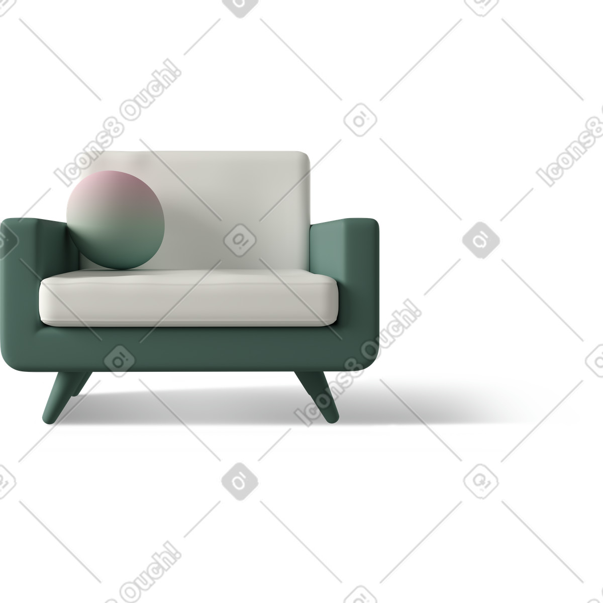3D Casual life 스타일의 Green armchair with pillow 일러스트레이션 PNG, SVG 다운로드