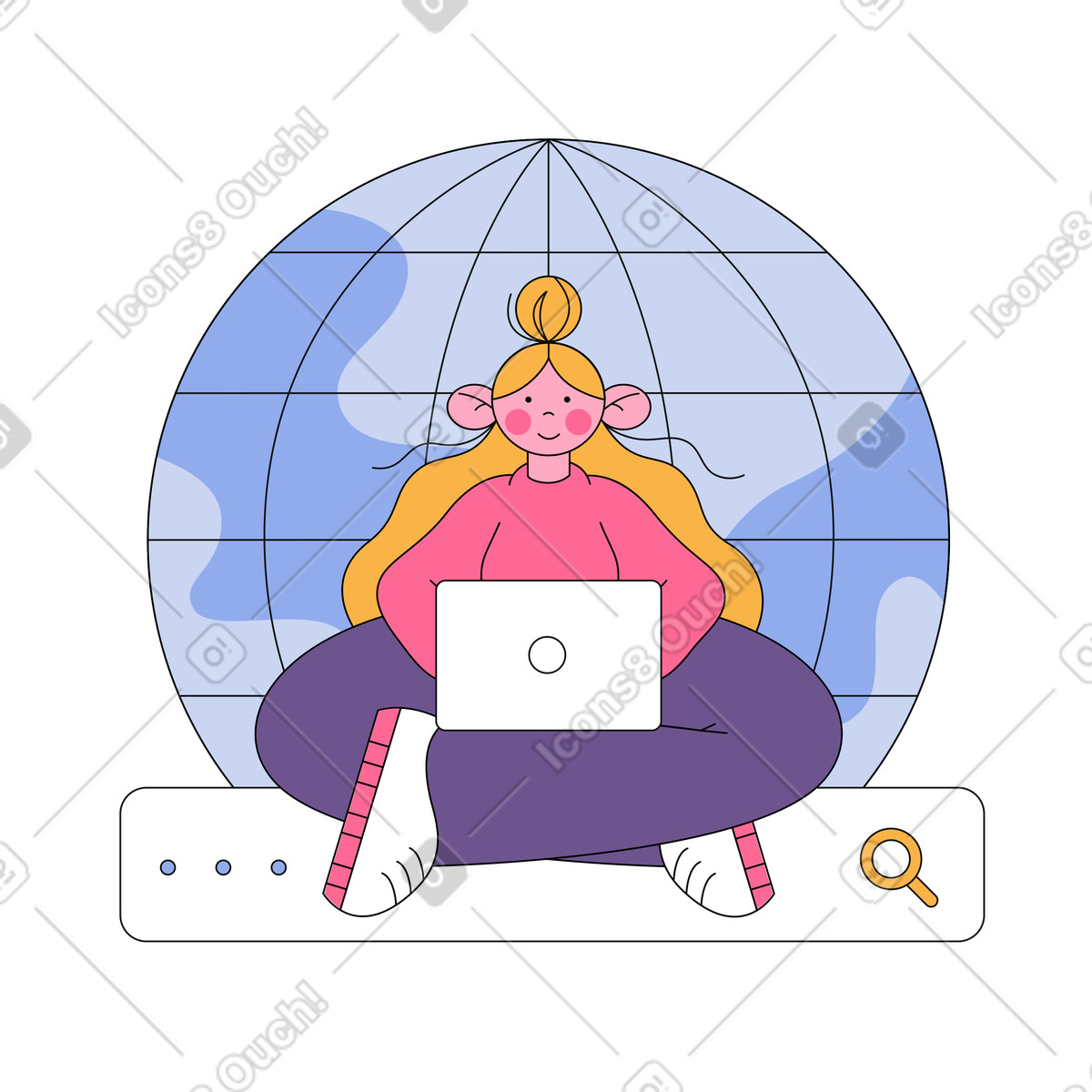 Girl using the Internet on her laptop illustration in Bloom style download in PNG, SVG