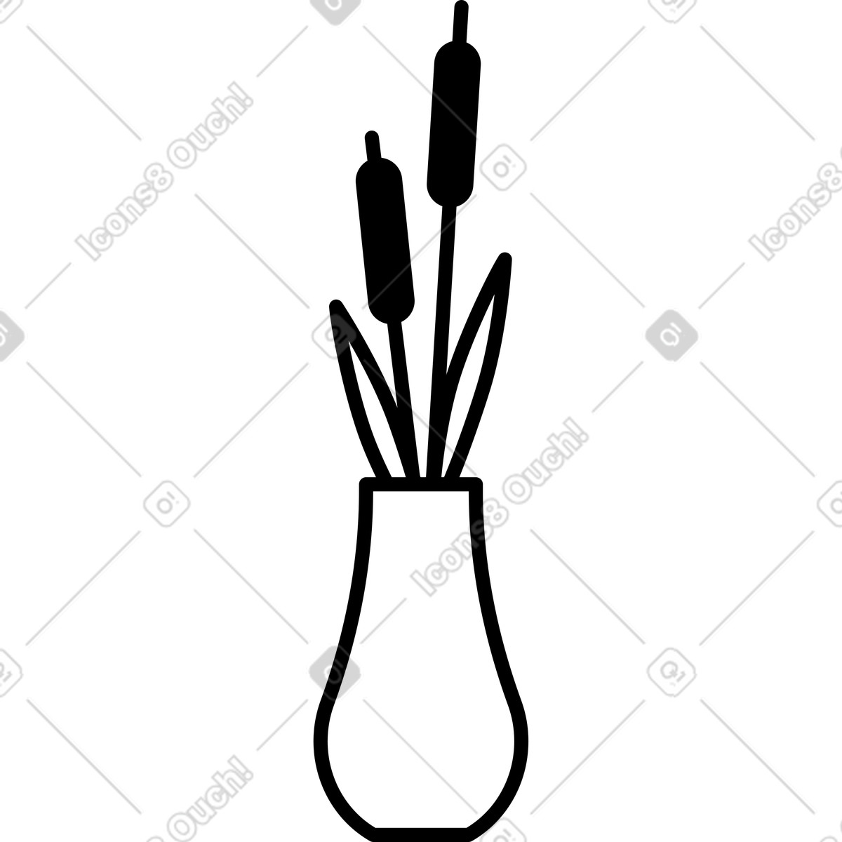Vaso con canne di tifa illustrazione in stile Transistor scarica in PNG, SVG