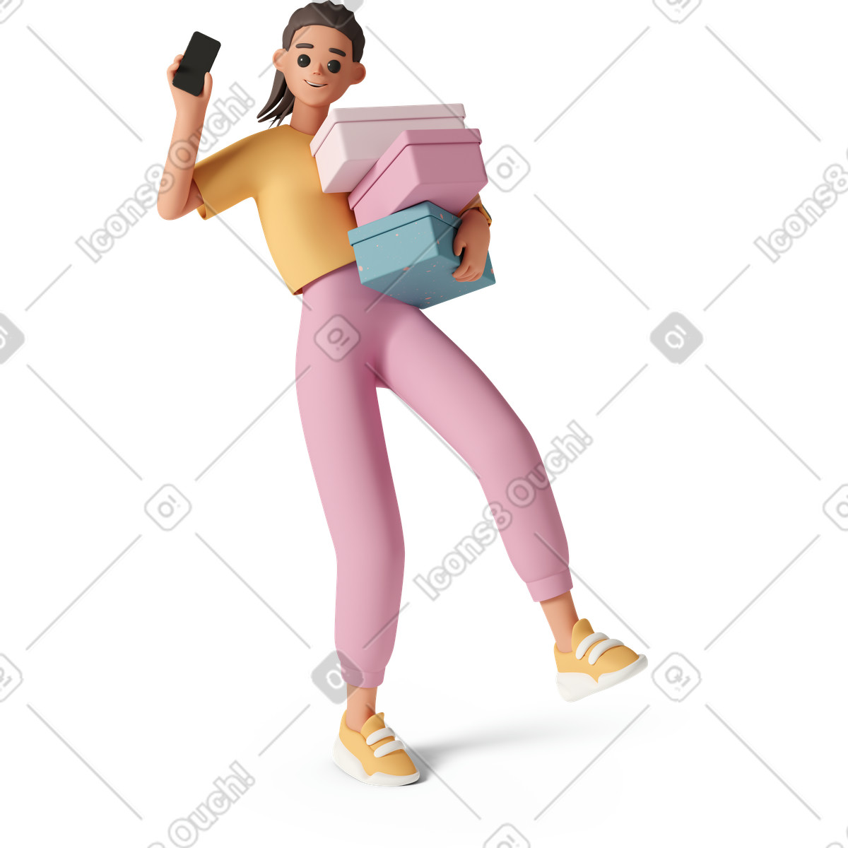 3D Casual life 스타일의 Girl with boxes 일러스트레이션 PNG, SVG 다운로드